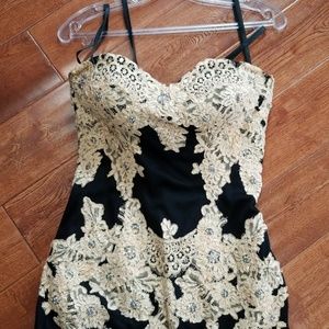 Jovani Knee Length Sleeveless Embroidered Lace Dress 1 pc Black/Nude in size 8 Available main image 1
